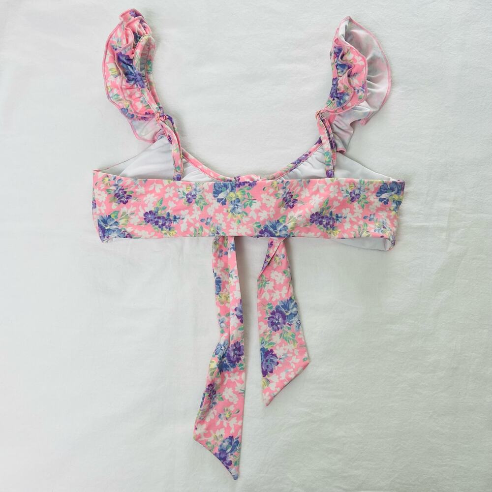 Love Shack Fancy Swim Palm Floral Ruffle Pink Bikini Top Sz Small Girly Coastal - Picture 3 of 12